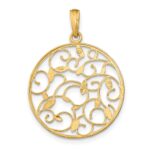 14K and White Rhodium Floral Medallion Pendant Charm - Image 4