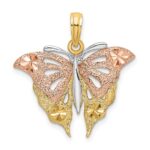 14k Two-Tone and White Rhodium Diamond-cut Butterfly Charm
