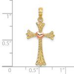 14k Two-Tone Textured Cross with Heart Charm - Image 3
