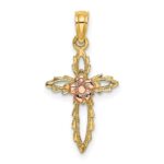 14k Two-tone Cut-Out Cross with Flower Charm