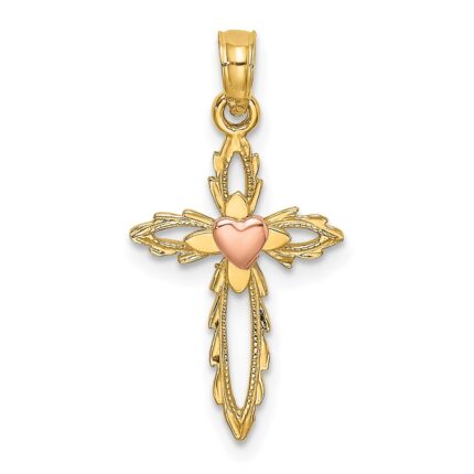 14k Two-Tone Cross with Heart Charm