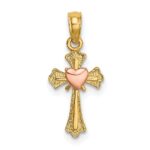 14k Two-Tone Cross with Heart Charm
