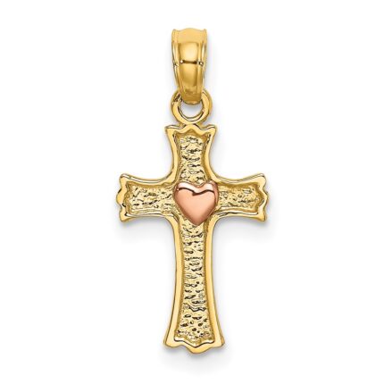 14k Two-Tone Heart In Cross Charm
