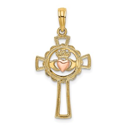 14K Two-Tone Claddagh Cross Charm