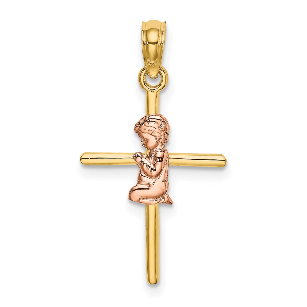 K9107.jpg 14K Two-Tone 2-D Boy On Cross Charm - Image 1