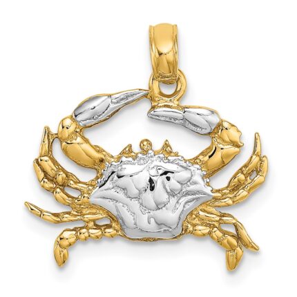 14k with White Rhodium Blue Crab Charm