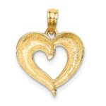 14k and White Rhodium Polished and Textured Heart Charm - Image 4
