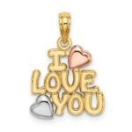 14k Two-tone with White Rhodium I LOVE YOU with Hearts Charm