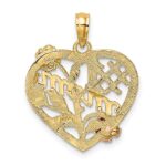 14k Two-tone with White Rhodium #1 MOM Heart with Flower Charm - Image 4