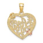 14k Two-tone and White Rhodium I LOVE YOU Heart with Flowers Charm - Image 3