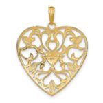 14k and White Rhodium Filigree Leaf Accent Heart Charm - Image 4