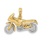 14k Two-tone 3-D Motorcycle with Moveable Wheels Pendant