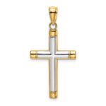 14K and White Rhodium Polished Tubular Cross Charm