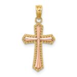 14K Two-tone Beaded Trim Cross Charm