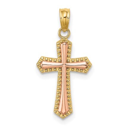 14K Two-tone Beaded Trim Cross Charm