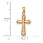 14K Two-tone Beaded Trim Cross Charm - Image 3