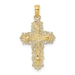 14K and White Rhodium Textured Lace Trim Crucifix Charm - Image 4