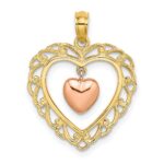 14k Yellow and Rose Polished Dangling Heart In Heart Charm