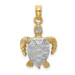 14K with White Rhodium Swimming Sea Turtle Charm