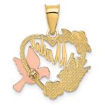 14k Two-tone with White Rhodium MADRE Heart with Doves Charm - Image 3