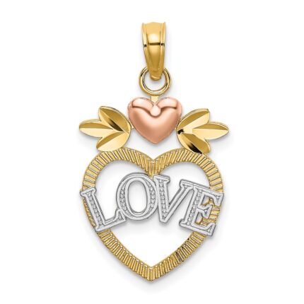 14k Two-Tone with White Rhodium LOVE Inside Heart Pendant