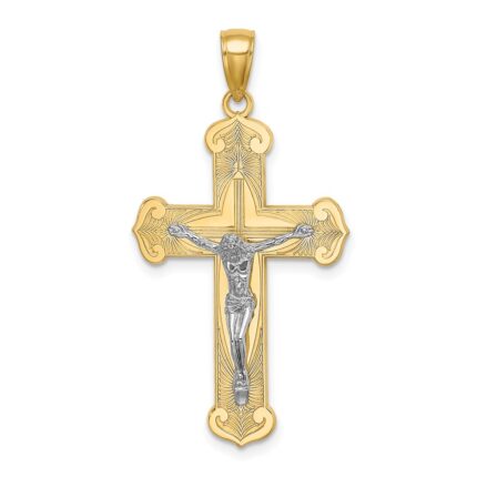 14K Two-tone Textured Crucifix Charm