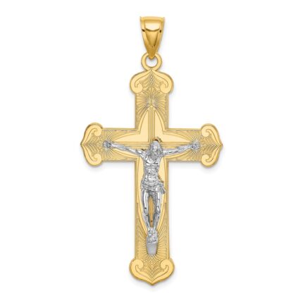 14K Two-tone Textured Crucifix Charm