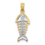 14K and White Rhodium 3-D Fishbone Charm