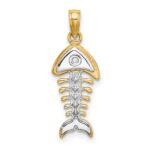 14K and White Rhodium 3-D Fishbone Charm - Image 4