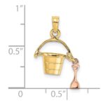 14K Rose and Yellow Gold 3-D Beach Bucket and Moveable Shovel Charm - Image 3