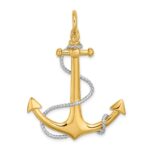 14K and White Rhodium 3-D Large Anchor with Rope and Shackle Bail Charm