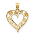 14k Two-Tone Textured Cut-Out Heart with Flowers Charm - Image 4