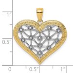 14k and White Rhodium Lattice Center Heart Charm - Image 3