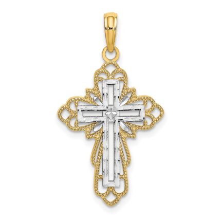 14K with Rhodium Lace Trim Cross Charm
