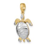 14K and White Rhodium Polished 3-D Sea Turtle with Moveable Head and Legs Charm - Image 5