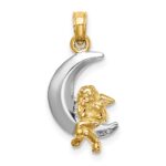 14K and White Rhodium 3-D Angel on Moon Charm - Image 3