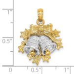 14k Two-tone 3-D Moveable Christmas Bells and Holly Charm - Image 3