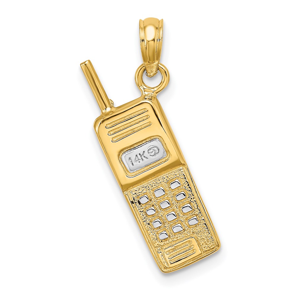 K9283.jpg 14K and White Rhodium 3-D Retro Cell Phone Charm - Image 1