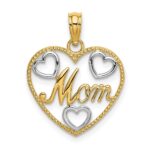 14k with White Rhodium Textured MOM Heart Charm