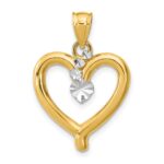 14k and White Rhodium Diamond-cut Heart Charm