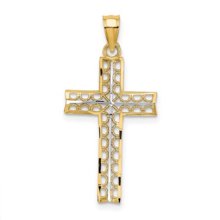 14K and White Rhodium Cross Charm