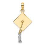 14k 3-D Graduation Cap with White Rhodium Moveable Tassel Charm