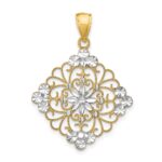 14K and White Rhodium Diamond-cut Filigree Medallion Charm