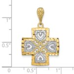 14K and White Rhodium Large Diamond-cut Hearts Maltese Cross Charm - Image 3