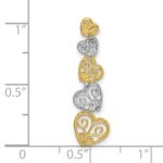 14K Two-tone Polished Filigree Vertical Hearts Chain Slide - Image 3