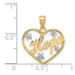14k and White Rhodium Hope In Heart with Flowers Charm - Image 3