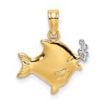 14k and White Rhodium 2-D Fish with Bubbles Charm