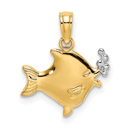 14k and White Rhodium 2-D Fish with Bubbles Charm