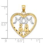 14k with White Rhodium MOM Heart with 2 Kids Charm - Image 3
