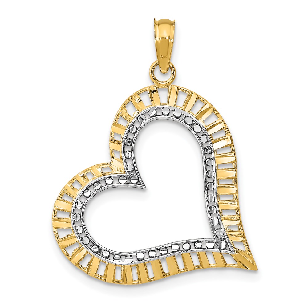 K9409.jpg 14k and White Rhodium Diamond-cut Large Tilted Heart Charm - Image 1